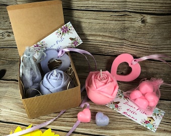 Mother's Day gift kit 1 rose-shaped candle 1 heart-shaped perfumer 6 tart essence burners in gift box with card
