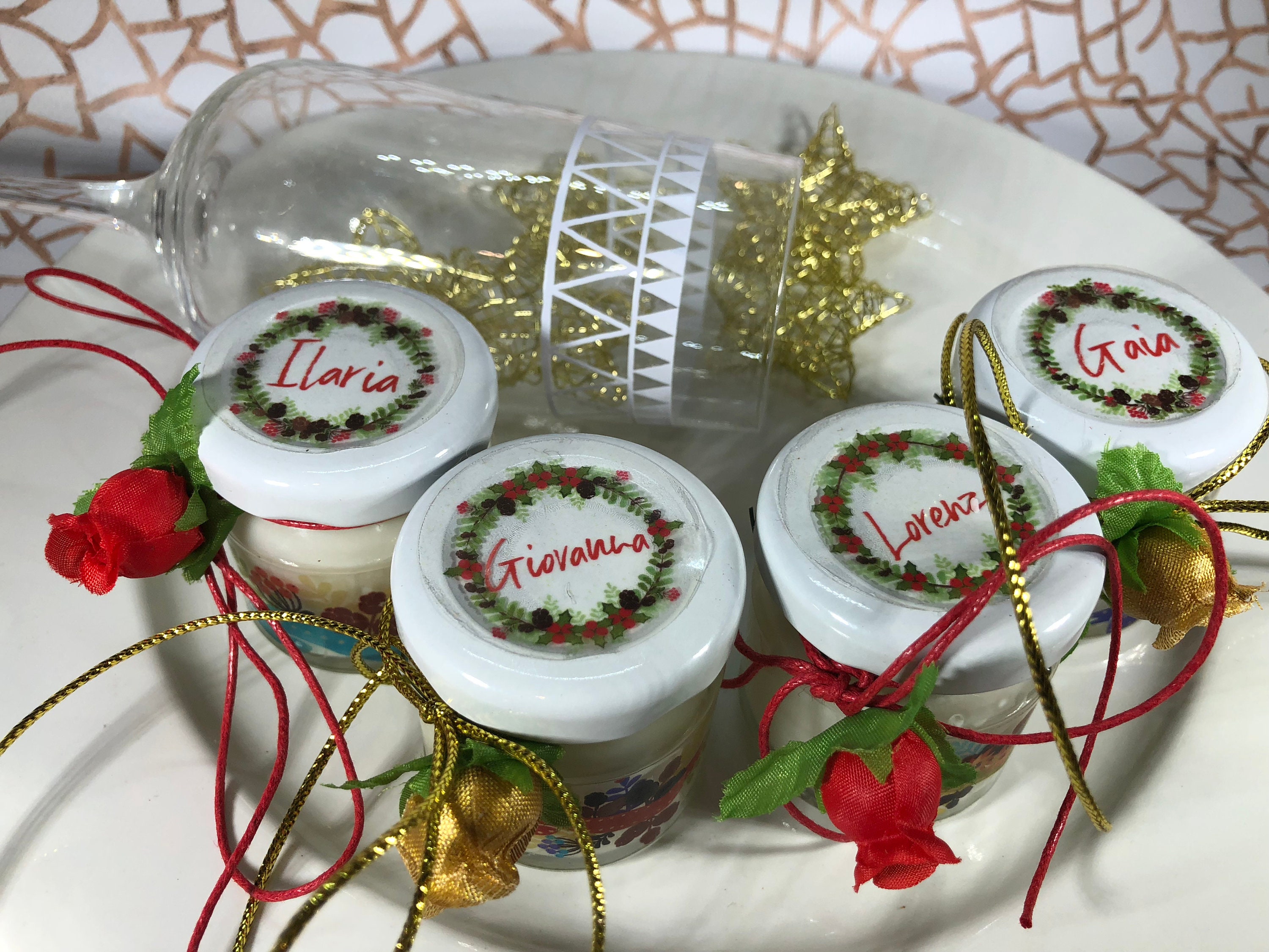 Vasetti Segnaposto Natalizi.4 Mini Candele Profumi Speziati Natalizi Segnaposto Capodanno In Vasetto Personalizzato Decorazione Tavola Natalizia Ricordo Per Gli Ospiti