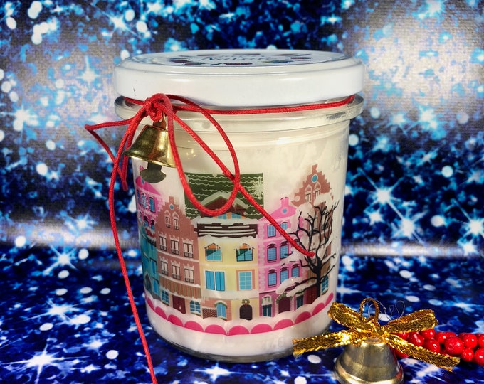 Paesaggio invernale natalizio Vasetto gigante con candela con disegno a scelta aroma speciale ciondolo a tema natalizio in cera soia