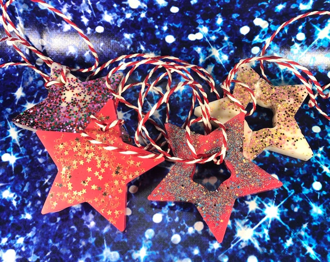 4 decorazioni natalizie glitterate profumate per albero e casa in cera di soia oli essenziali profumo di albero di natale a forma di stella