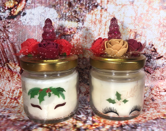 2 candele natalizie unicorno in cera di soia e oli essenziali segnaposto natalizio bomboniera regalo di Natale ricordo invitati decorazione