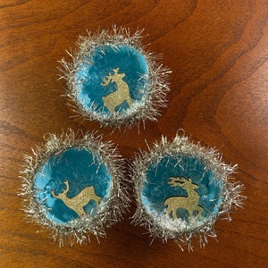 Handmade Sparkly Deer Diorama Ornament, Set of 3