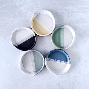 Ceramic handmade spoon rest for your stovetop, Two-color spoon rest made from a rich brown clay, several color options