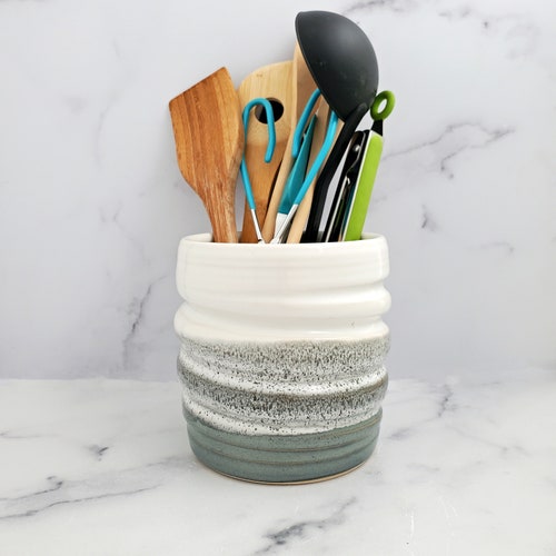 Ceramic Utensil Holder Blue and White Storage Pot Modern Etsy Israel