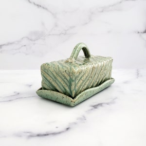 Covered butter dish, Handmade Ceramic Butter dish, 2 piece Butter Dish, Lidded Butter Dish, Green Textured, Covered Dish