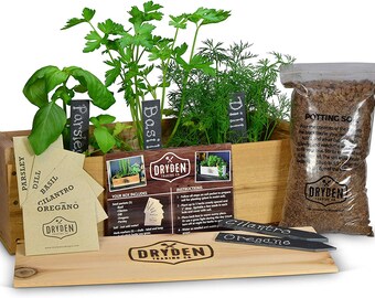 Cedar Box Herb Garden Kit - Housewarming & Christmas Gift in 16" x 6" x 6" Handmade Cedar Box