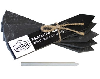 Natural Slate Plant Markers / Set of 5 Stakes / Comes with Chalk Pen / Dark Garden Labeling Herb Tags