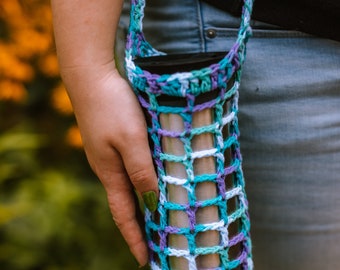 Water bottle sling | long strap versatile bottle carrier | great for festivals, farmer's markets, hiking, and more