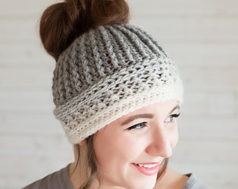 Messy Bun Hat | handmade crocheted ponytail beanie | child and adult sizes | mommy and me hats