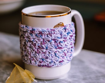 Starry Mug Sweater | handmade crocheted coffee or tea cup cozy| mug sleeve