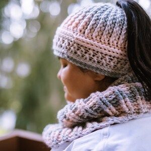 Messy Bun Hat handmade crocheted ponytail beanie child and adult sizes mommy and me hats image 4