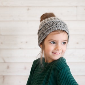 Messy Bun Hat handmade crocheted ponytail beanie child and adult sizes mommy and me hats image 2