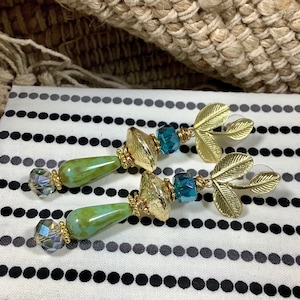 Bead Dangle Earrings/ Turquoise Beaded Earrings/ Chandelier Earrings/ Blue Earrings Dangle/ Bead Chandelier Earrings/ Gold Dangle