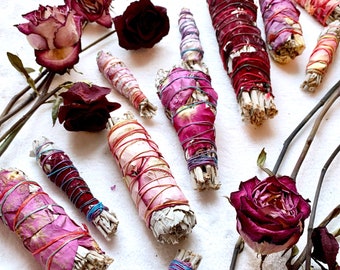 Love Bundle | Rose Petals & White Sage Bundle | Dried Flowers | Boho Wedding Favor | Energy Clearing | New Moon | Self Care Gift | Bulk