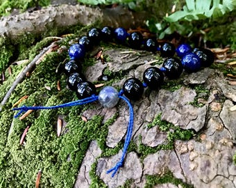 Black Onyx Stacking Bracelet | Lapis Lazuli & Labradorite | Intention Bracelet | Adjustable Clasp | Nyx | Air Element