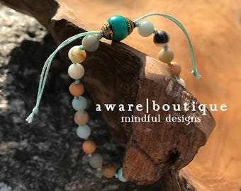 Amazonite Stacking Bracelet | Sandalwood & Turquoise | Adjustable Clasp | Sedna | Water