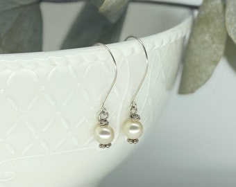 Wire-wrapped Freshwater Pearl Earrings | Minimalist Wedding Jewelry | Sterling Silver