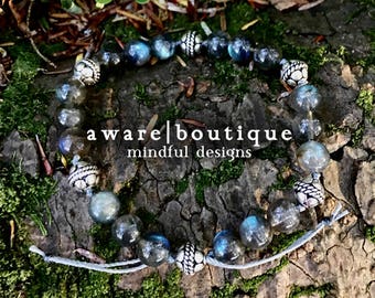 AA Labradorite Stacking Bracelet | Balinese Silver | Intention Bracelet | Adjustable Clasp | Mujaji | Water Element