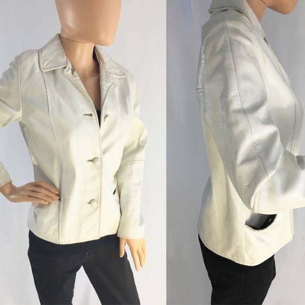 Vintage white leather jacket-medium