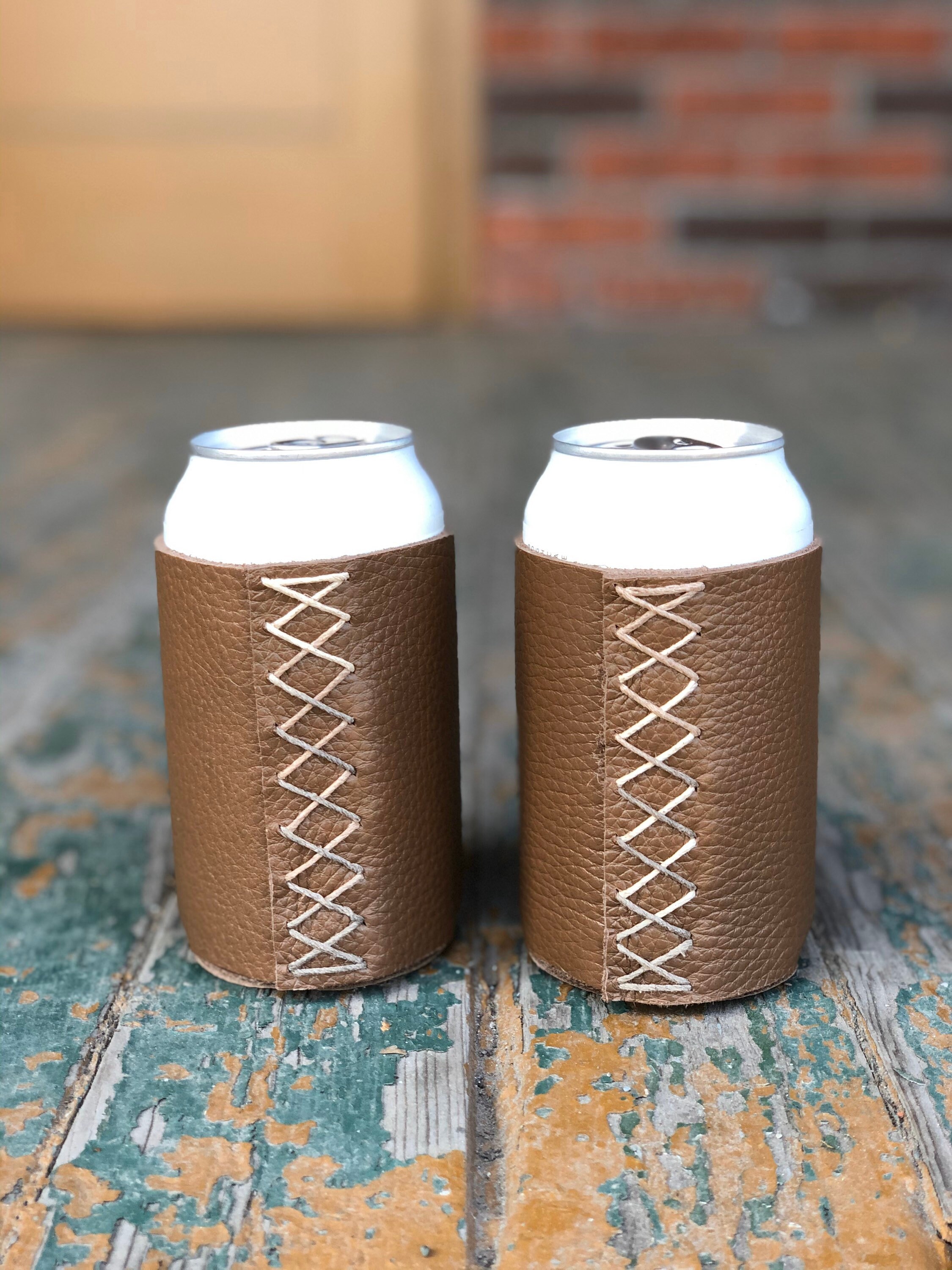 Pair of Leather Can Coolers Beer Can Holder Groomsmen Etsy