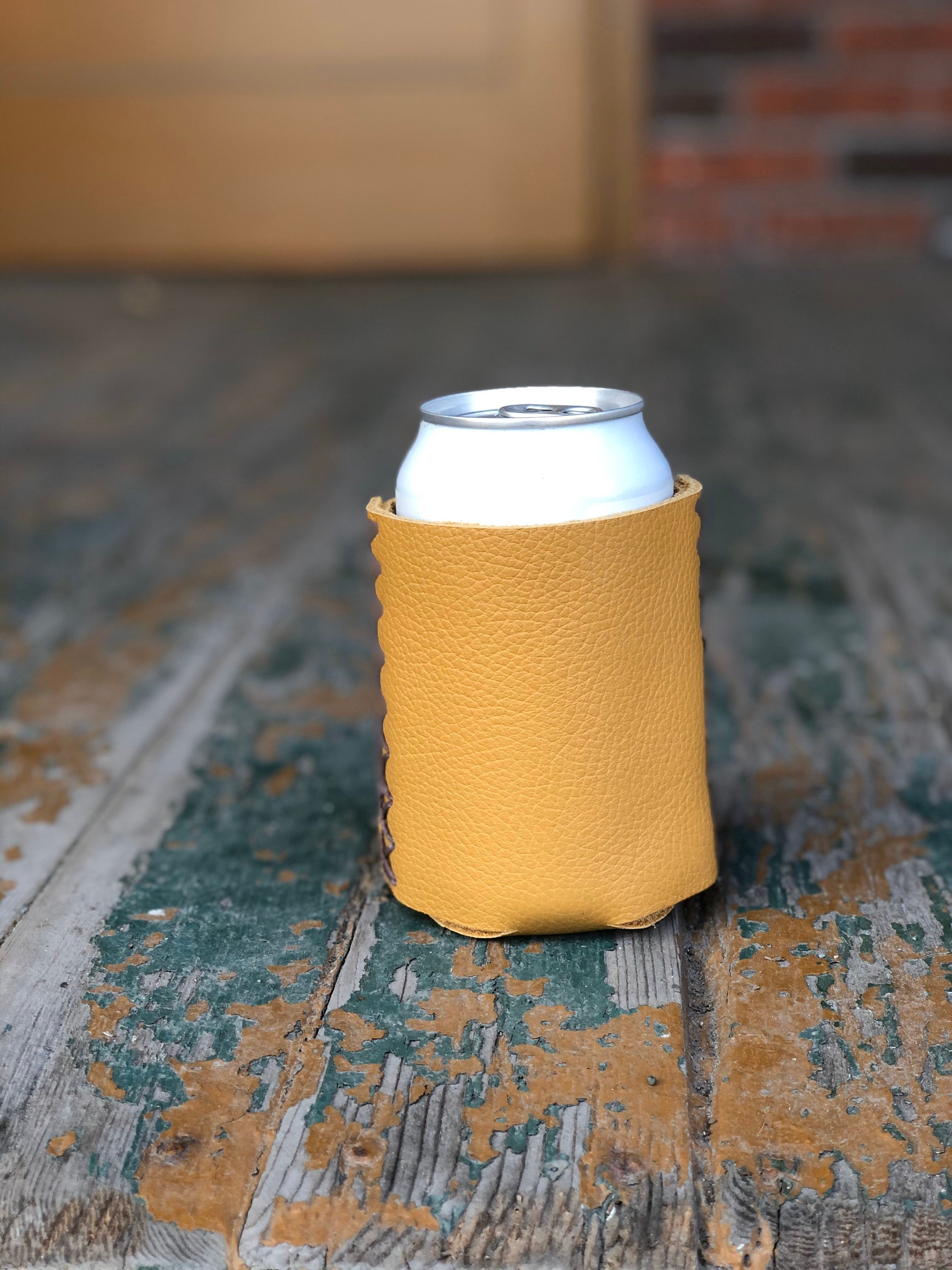 Leather Can Cooler Beer Can Holder Groomsmen Dad Etsy