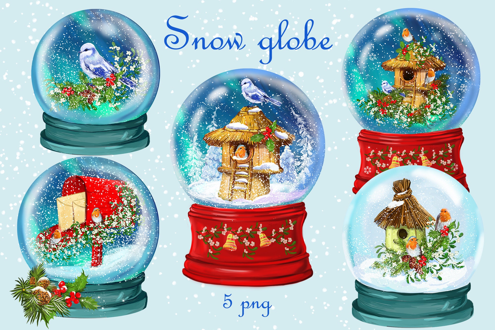 Christmas Globes Snow Globe clipartBirdsbirdhouses winter Etsy