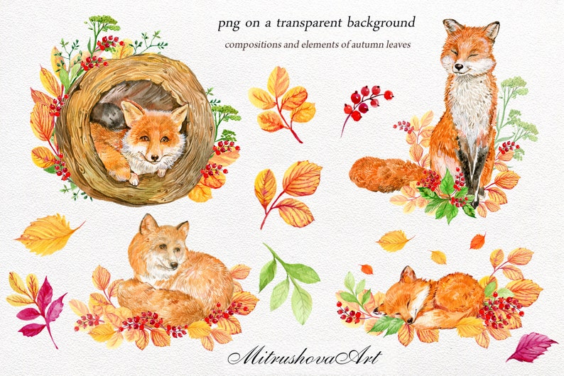 Fox Animals Clipart .Watercolor Painting baby Fox illustration,Animal kids,Animal forest Forest Animals Woodland Little Animals Clip art