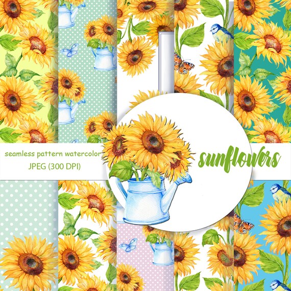 Watercolor digital PaperSunflower Pattern Sunflower | Etsy