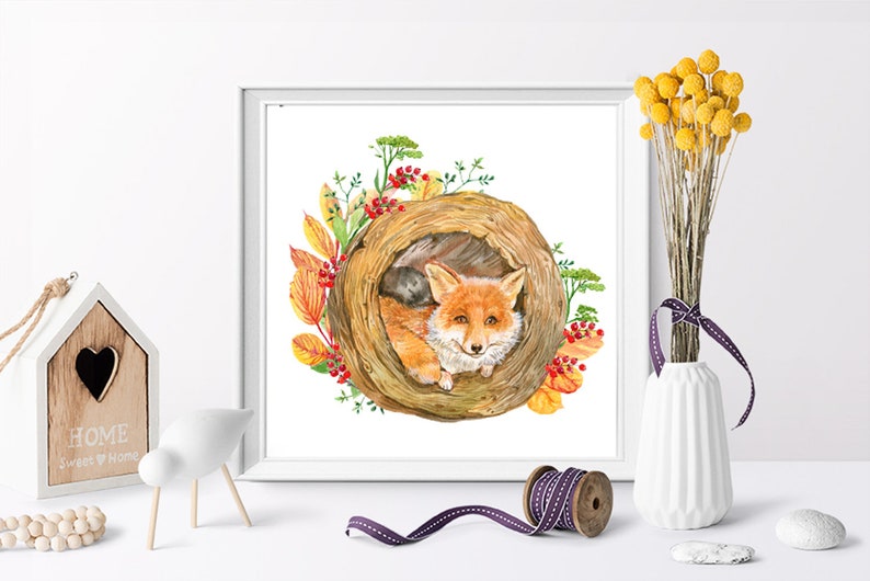 Fox Animals Clipart .Watercolor Painting baby Fox illustration,Animal kids,Animal forest Forest Animals Woodland Little Animals Clip art