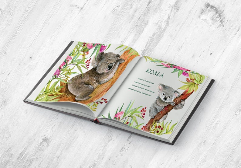 illustration.Koala Watercolor .Cute Animal Illustration.Australia Flower.eucalyptus leaves Animal graphics Koala Animals Clipart