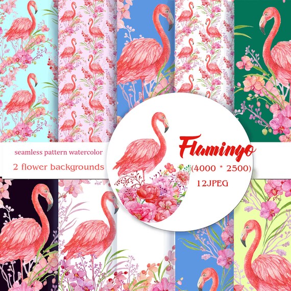 Flamingo Digital Paper Watercolor pattern Flamingo scrapbook paper