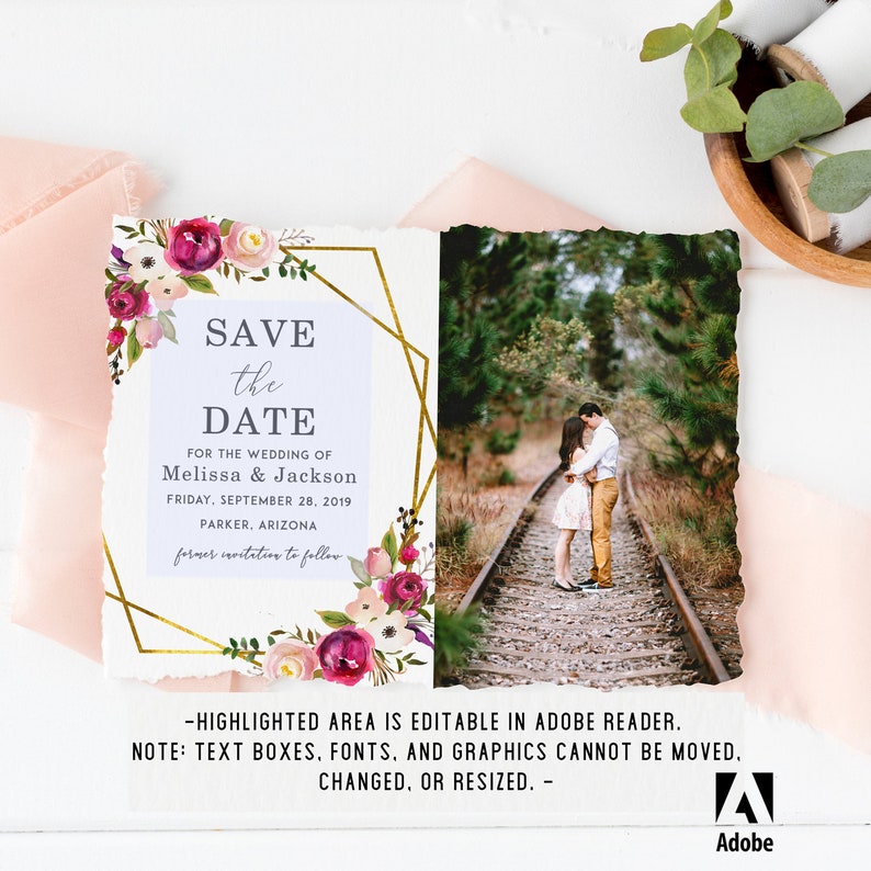 Polaroid Bridal Shower Wedding Invitation Boho Save the Date Save the Date with Picture Wedding Template Save the Date