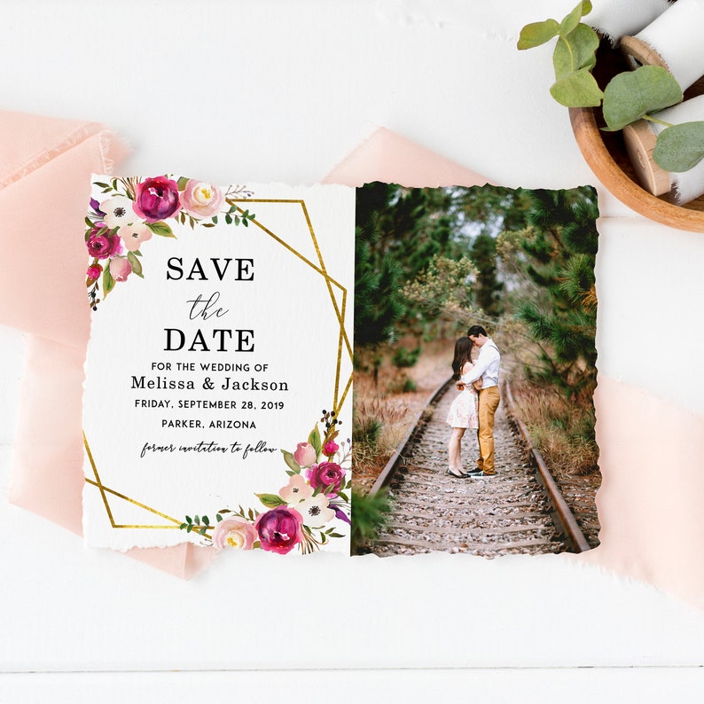 Polaroid Bridal Shower Wedding Invitation Boho Save the Date Save the Date with Picture Wedding Template Save the Date