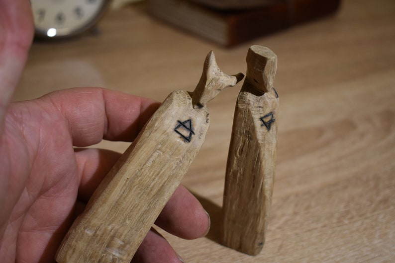 set 2 altar horned god goddess wooden pagan figurine oak stick wiccan altar pagan sculpture druid idol forest goddess statue art collectibles sculpture dekorasyonu net