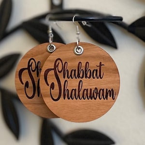 Shabbat Shalawam, Engraved on both sides wood earrings, Engraved Earrings, Gift for Her