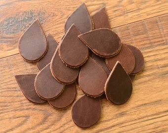 Real Leather Teardrop Earring Blanks 20 Piece | Die Cut | Finished Waxed Front- Brown Color / Suede Like Back | Great for Earrings | USA