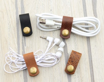 Magnetic Cord Wrap Made With Real Leather | Set of 2 | The Perfect Cord Keeper / Cable Organizer | For Phone Charging Cords, Head Phones....