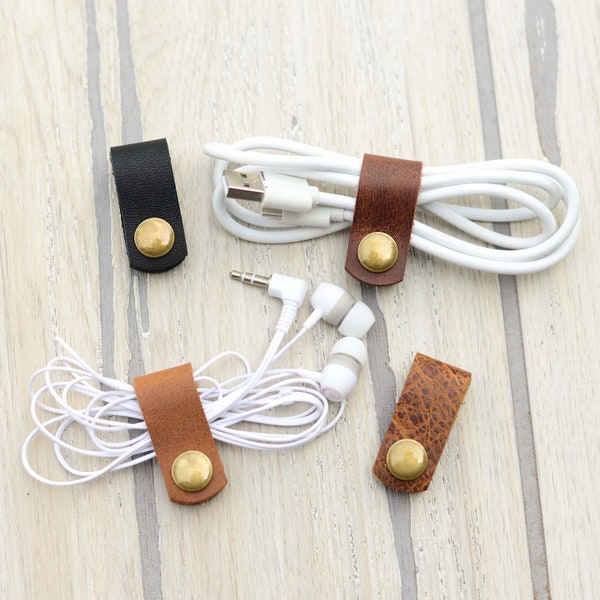 Magnetic Cord Wrap Made With Real Leather | Set of 2 | The Perfect Cord Keeper / Cable Organizer | For Phone Charging Cords, Head Phones....