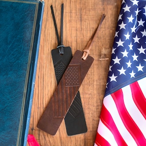 American Flag Leather Bookmark A Unique and Patriotic Gift Idea Perfect Veteran Thank You Gift Perfect for Home, School, Travel USA image 1