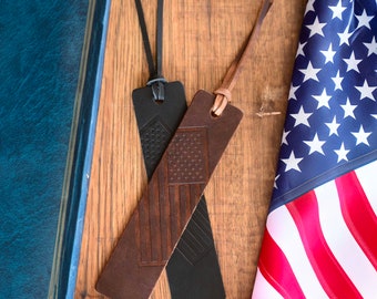 American Flag Leather Bookmark | A Unique and Patriotic Gift Idea | Perfect Veteran Thank You Gift | Perfect for Home, School, Travel | USA