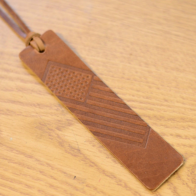American Flag Leather Bookmark | A Unique and Patriotic Gift Idea | Perfect Veteran Thank You Gift | Perfect for Home, School, Travel | USA Natural Bison