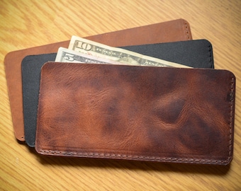 Real Leather Cash Sleeve – Minimalist Money Holder – Handmade Leather Bill Sleeve – USA Made – Simple Cash Wallet