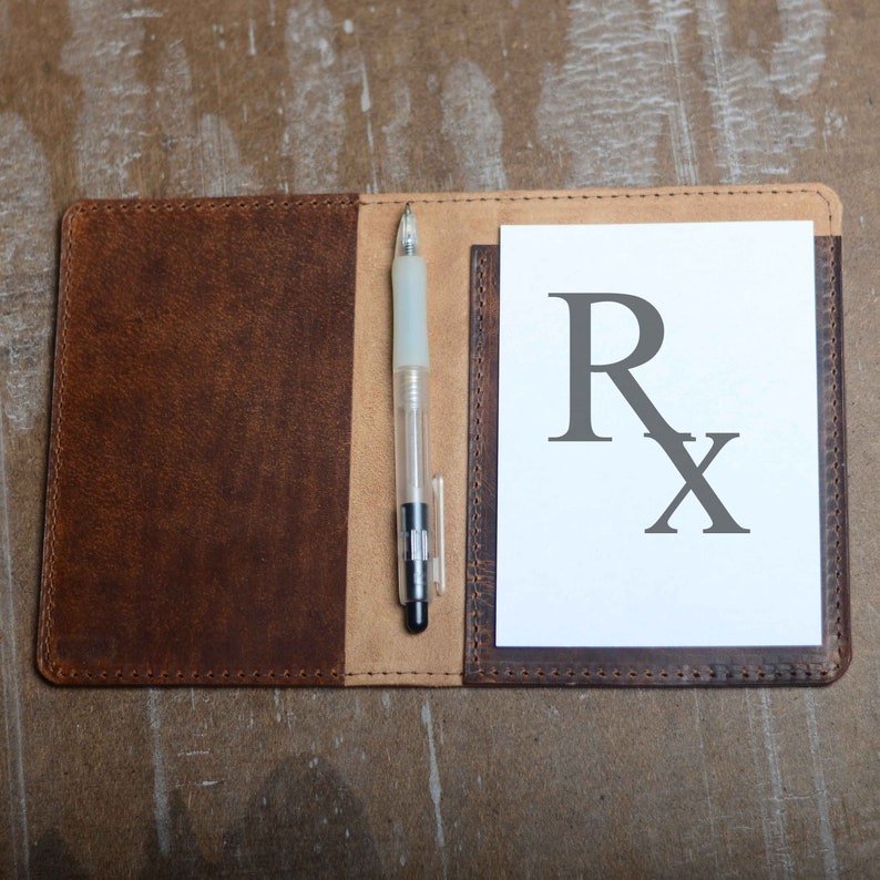 Real Leather Prescription Pad Rx Cover- Portrait | Great Gift for ...