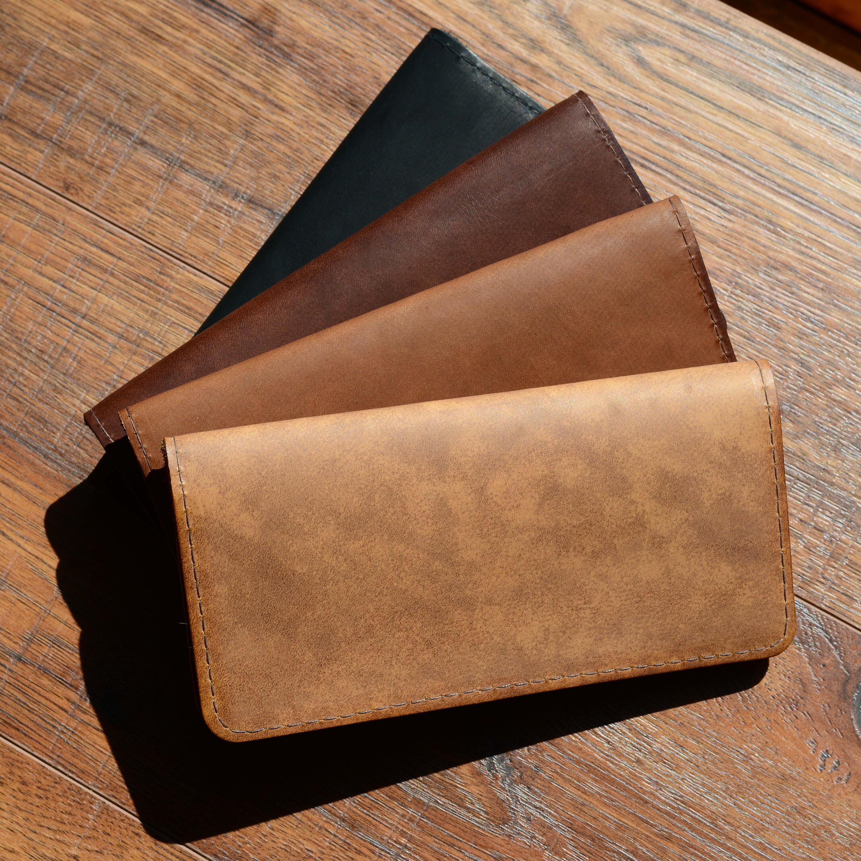 Black Genuine Leather Standard Checkbook Cover Wallet Men Lady's 