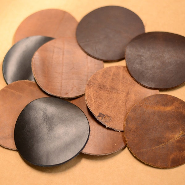 10 Scrap Leather Coaster Rounds | Great for Parties, Entertaining, Family Use, Everyday Use | Craft Grade | Man Cave She Shed | Made in USA