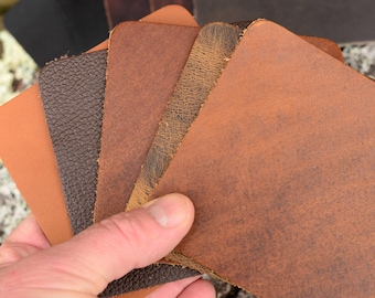 Leather Coasters Set of 10 – Scrap Leather Drink Coasters – Mixed Color Range Marked Leather – Rustic Bar Coasters – Made in USA