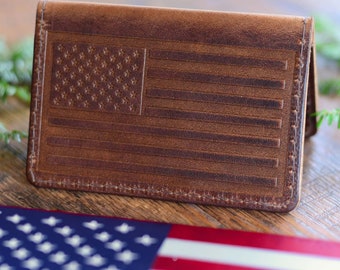 Real Leather American Flag Minimalist Wallet | The Perfect Leather Credit Card/Cash Holder | Perfect Minimalist Everyday Carry Option | USA