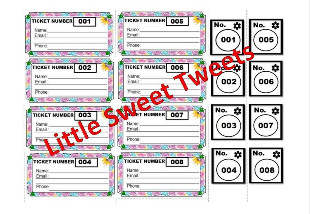 raffle ticket template 8 floral raffle tickets per page etsy