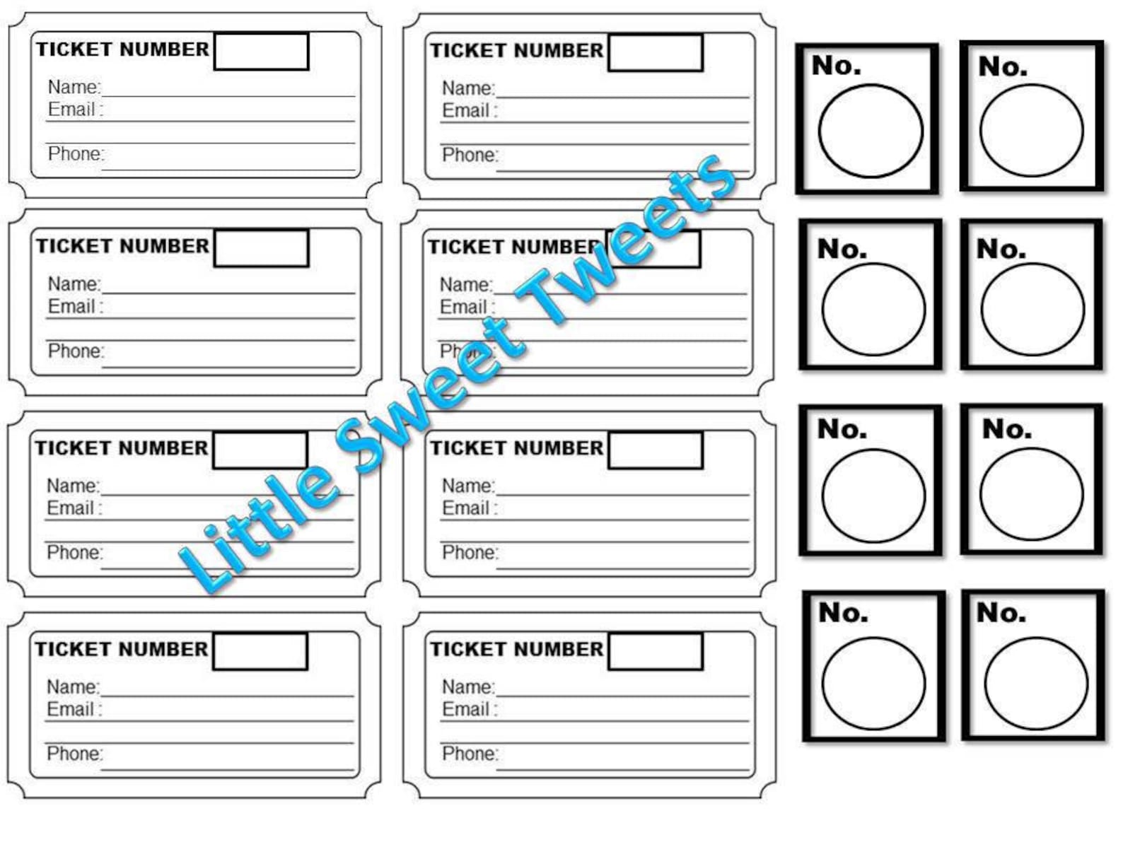 Raffle Ticket Template, 8 Blank Raffle Tickets per Page, Party Work