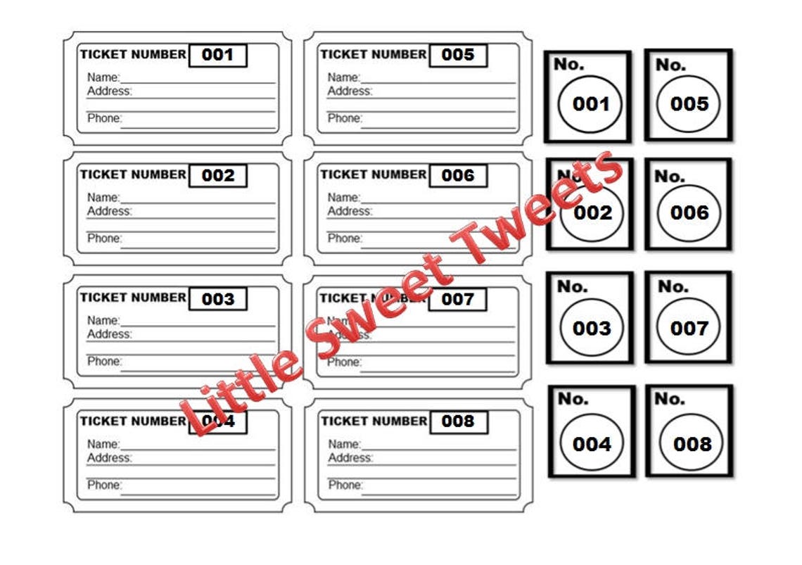 Raffle Ticket Template, 8 Blank Raffle Tickets per Page, Party Work